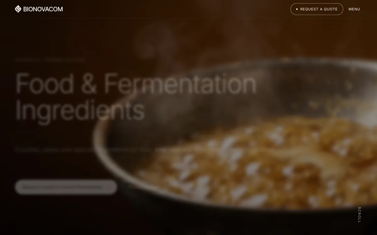 Страница направления Food & Fermentation Ingredients на сайте BIONOVACOM