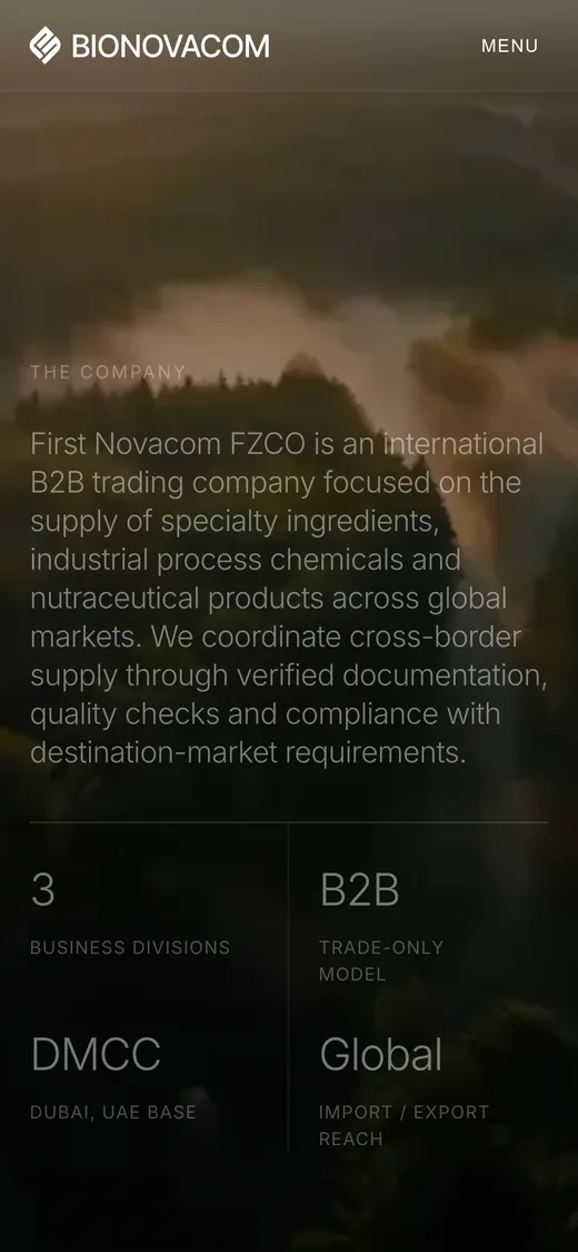 Мобильный первый экран сайта BIONOVACOM
